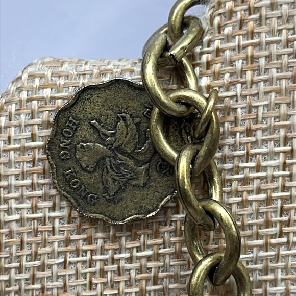 Coin Necklace by Vicky Jousan Antiqued Gold Tone Hong Kong Assorted Coins 
Large - Picture 6 of 13